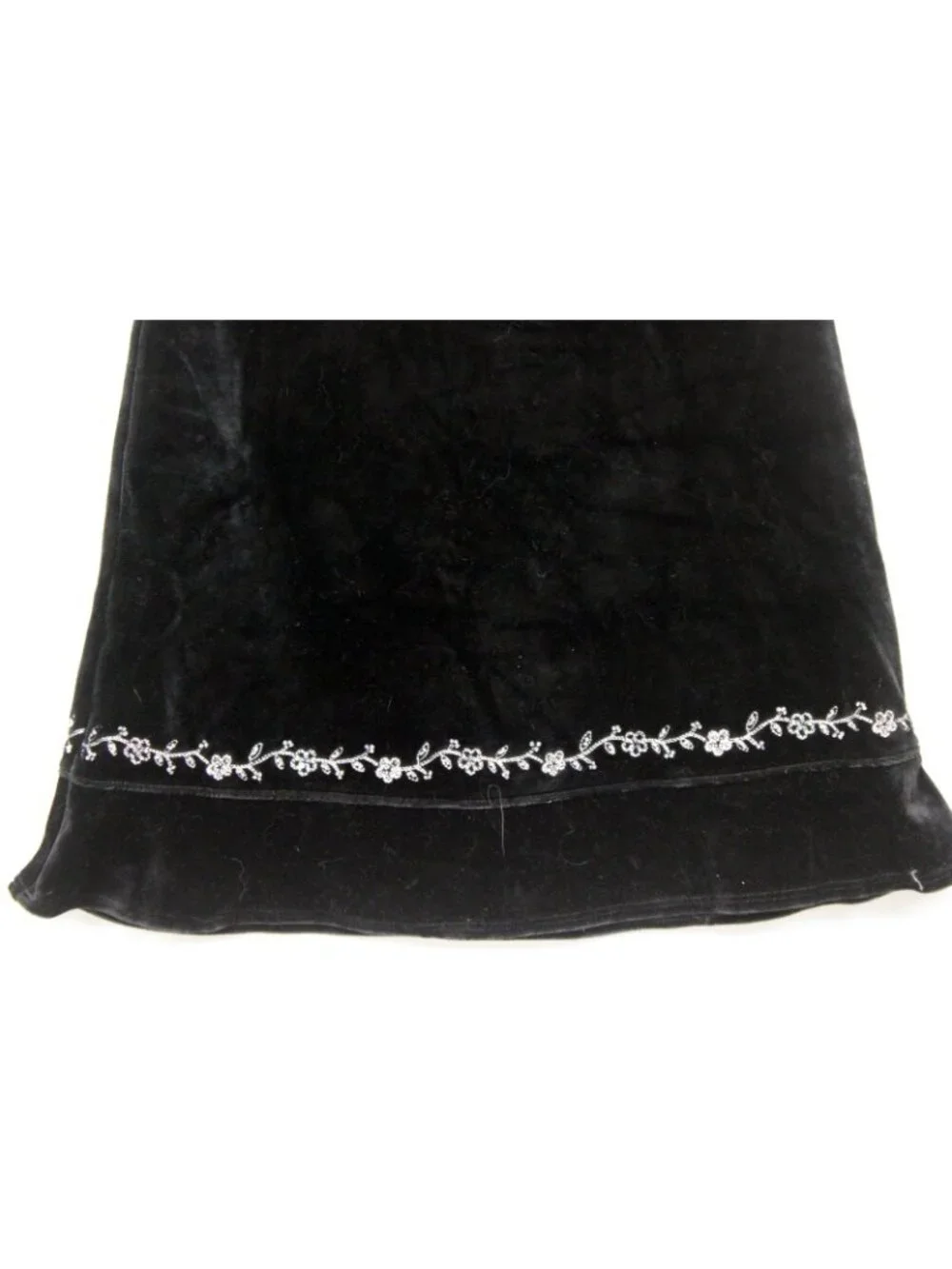Land's End Black Velvet Skirt girls sz 14 Embroidered Beaded Ruffle Holiday NEW